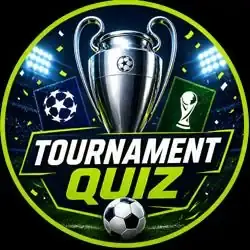 Football tournament quiz featuring trophy, stadium lights, and match action visuals