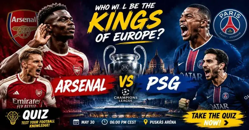 Arsenal vs PSG Champions League Final Quiz Banner