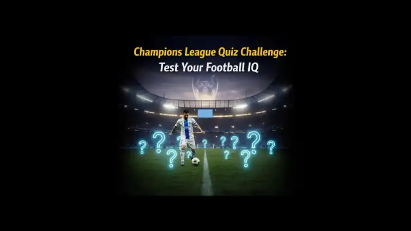 Champions League quiz banner with night stadium atmosphere