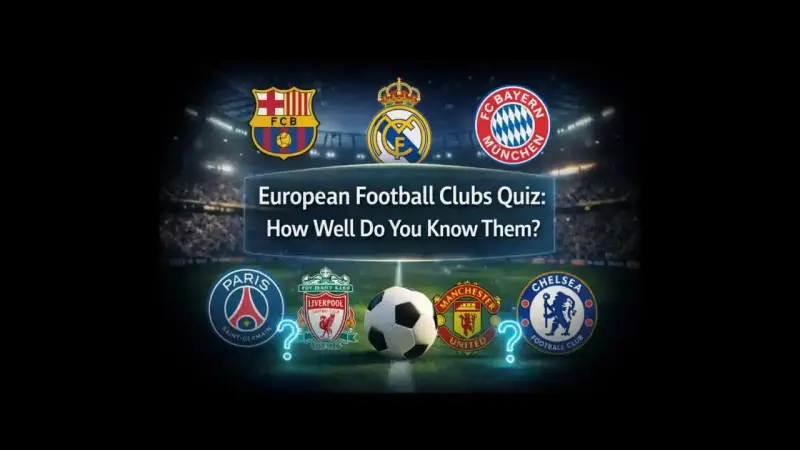 European football clubs quiz banner with packed stadium