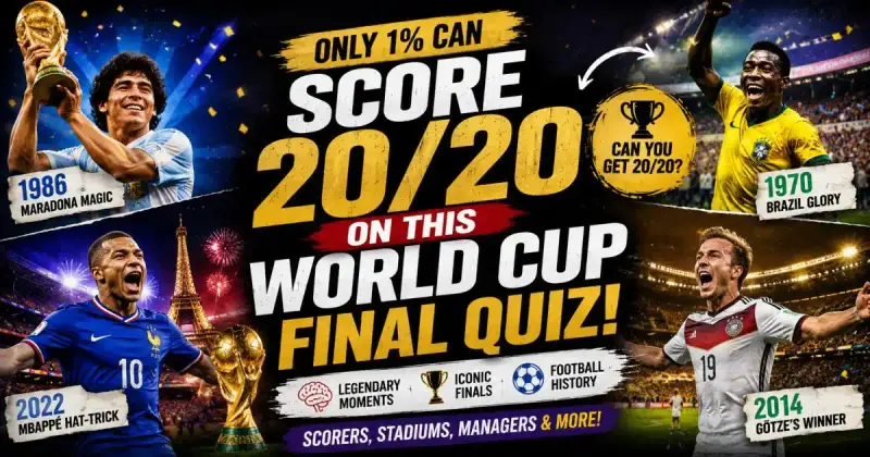 Hard FIFA World Cup final quiz featuring legendary football moments