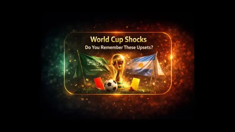 Abstract dramatic football gradient background symbolizing World Cup upsets
