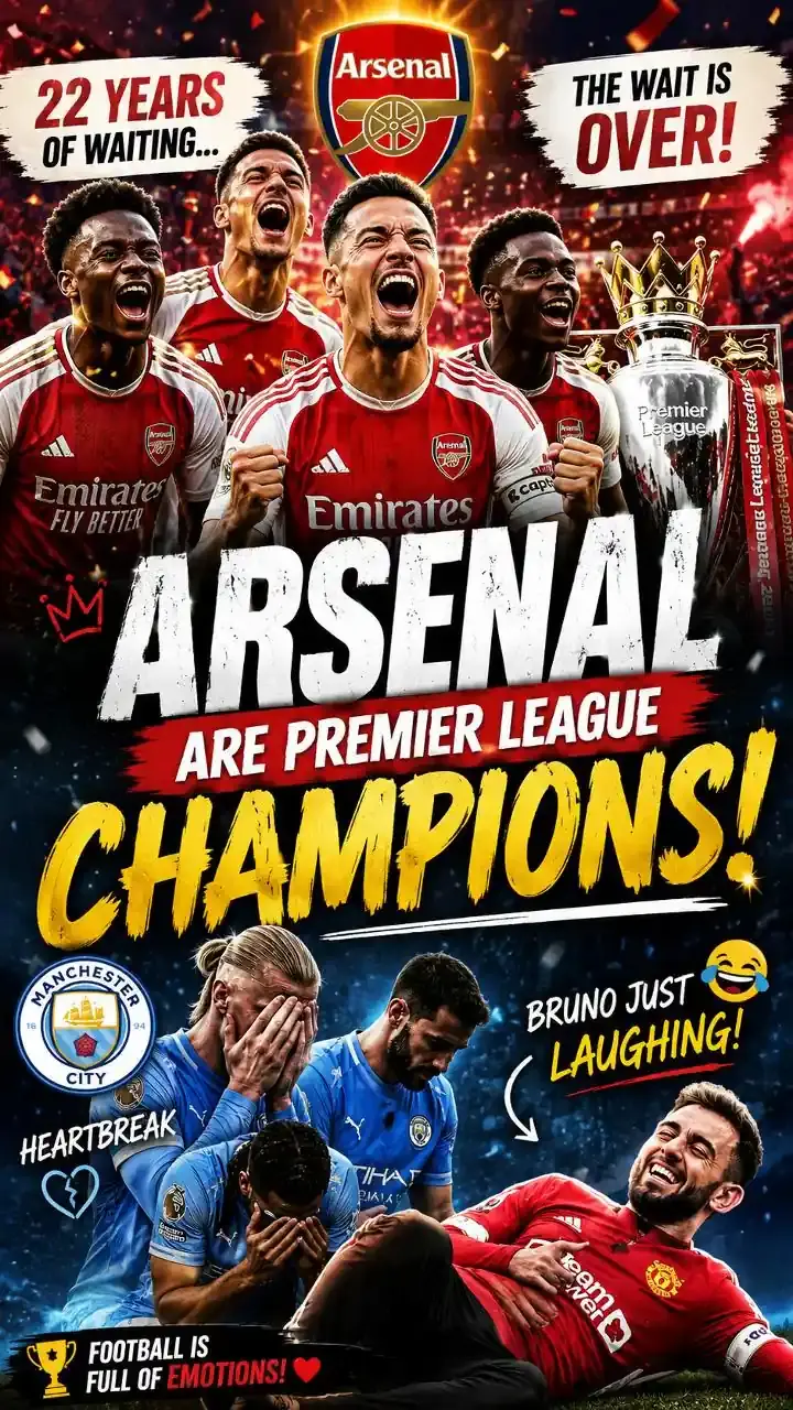 Arsenal players celebrating an emotional Premier League title win after 22 years
