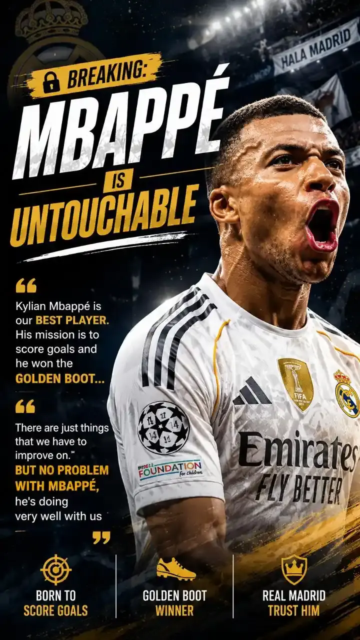 Kylian Mbappé celebrating after scoring for Real Madrid