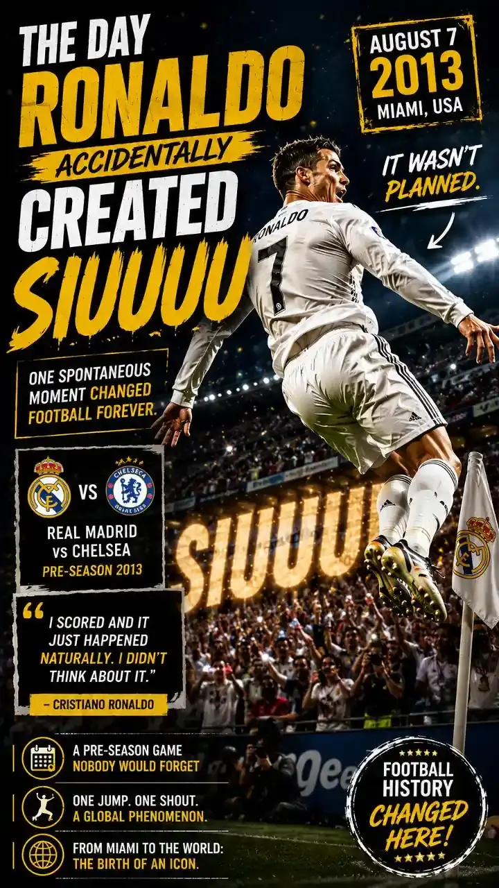 Cristiano Ronaldo performing the iconic SIUU celebration for Real Madrid