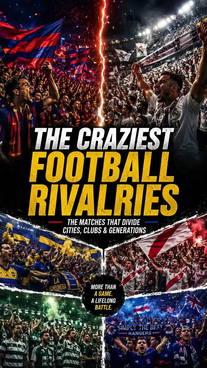 Fans and players from iconic football rivalries creating intense stadium atmospheres