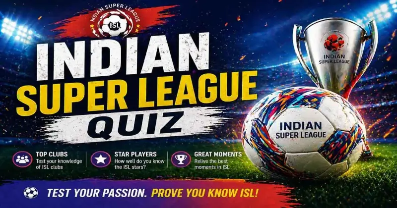 Football quiz featuring Indian Super League style stadium, glowing lights, and modern football visuals