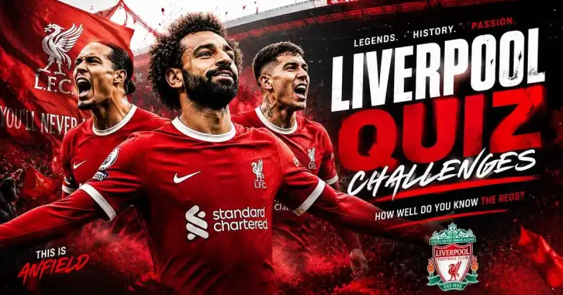 Liverpool football quiz themed image with stadium lights and football atmosphere